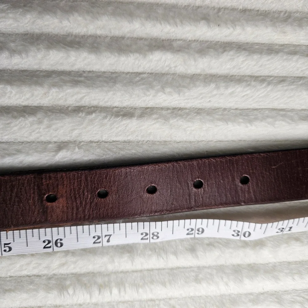 Lands' End Leather Belt M 24-26 Brown Distressed Brass Buckle Heritage